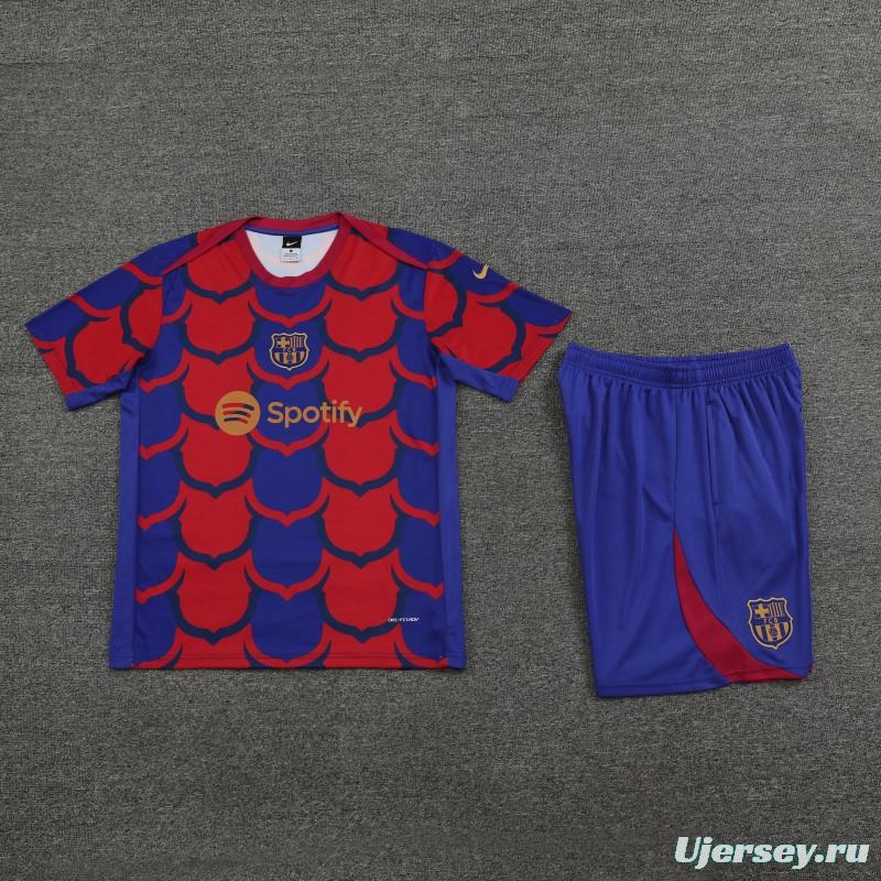 23/24 Barcelona Academy Pro Pre-Match Blue Cotton Short Sleeve Jersey+Shorts