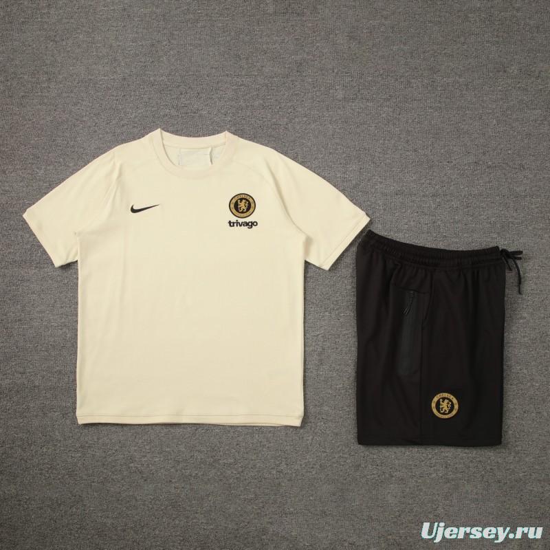 23/24 Chelsea Beige Cotton Short Sleeve Jersey+Shorts