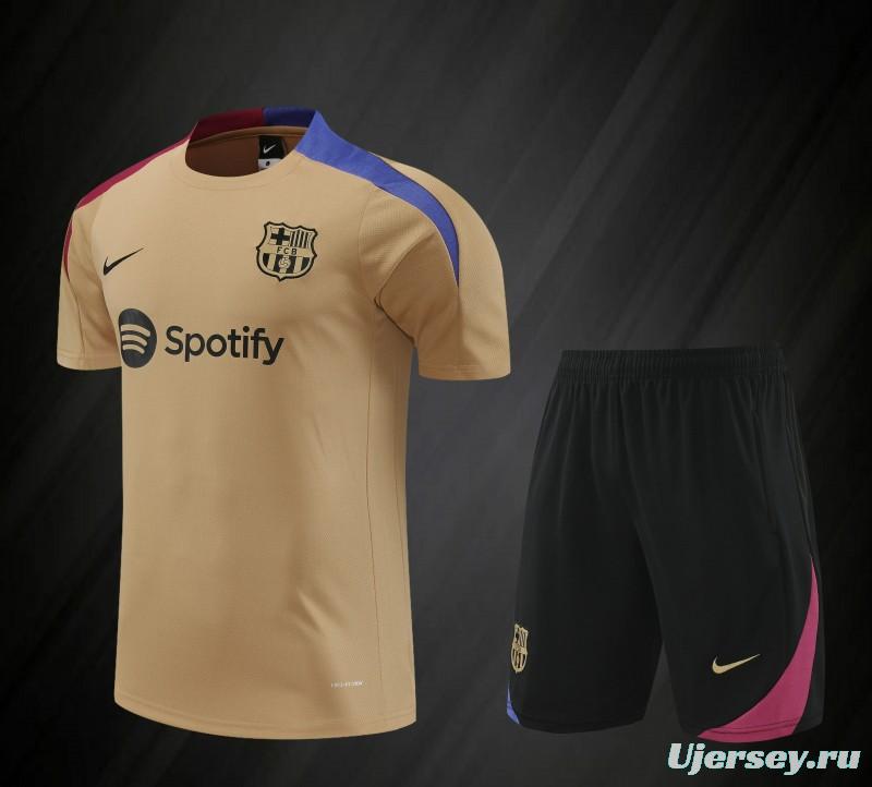 23/24 Barcelona Brown Cotton Short Sleeve Jersey+Shorts