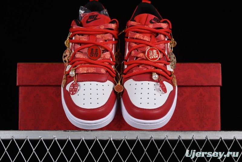 Nike Court Borough Chinese Traditional Style - Happy Marriage Custom Low-Top Skateboarding Shoes Non-Slip and Wear-Resistant - BQ5448-007