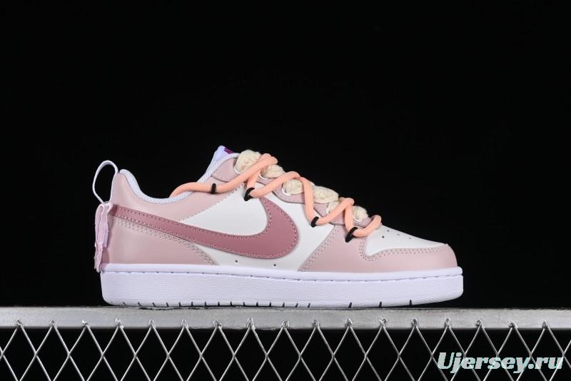 Nike Court Borough Low-Top Slip-Resistant Skate Shoes with Custom Rose Pink Hand-Painted Design - DQ5979-100