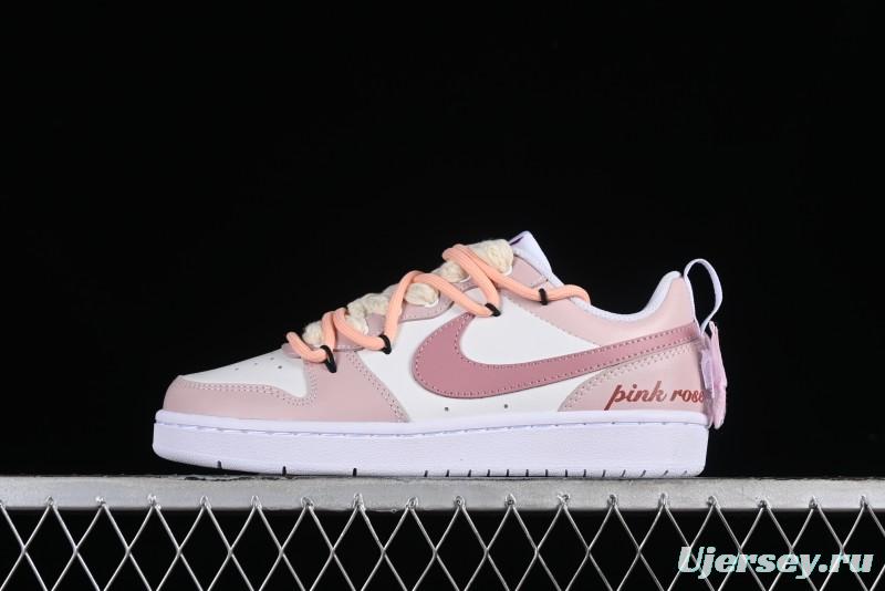 Nike Court Borough Low-Top Slip-Resistant Skate Shoes with Custom Rose Pink Hand-Painted Design - DQ5979-100