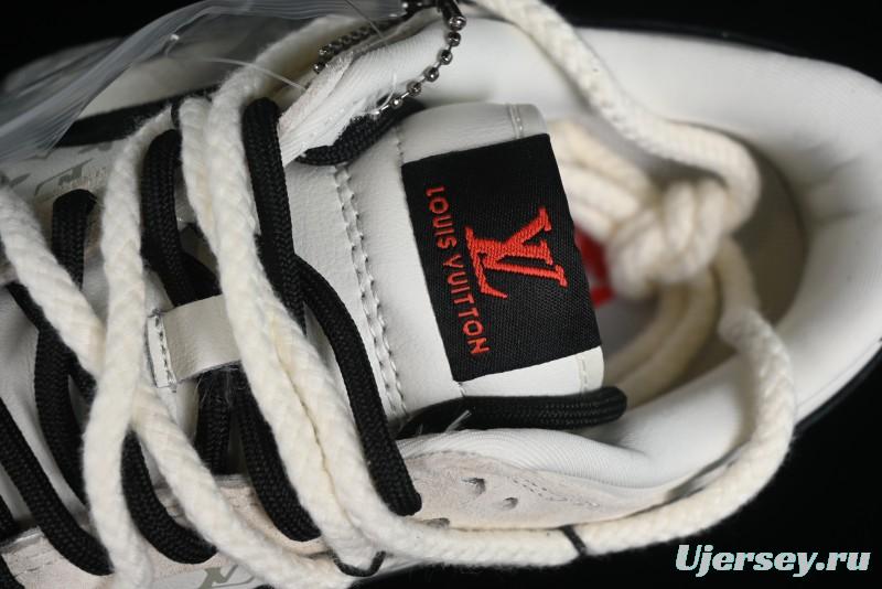 Nike SB Dunk Low LV Collaboration Anniversary Customized Sneakers in Off-White Black Swoosh Triple Floral - SJ2068-235