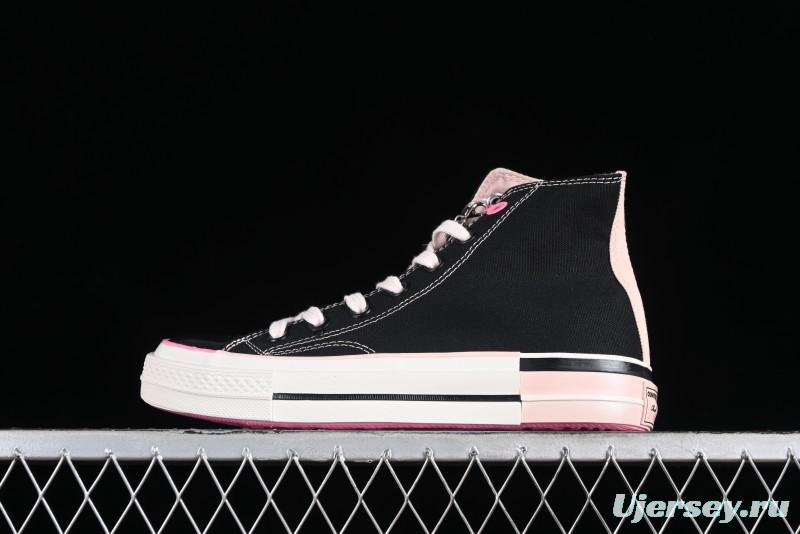 Converse Chuck 70s High Top Canvas Sneakers with Chain Accents in Black & Pink - A09539C