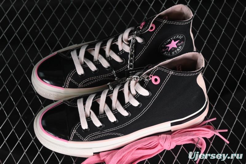 Converse Chuck 70s High Top Canvas Sneakers with Chain Accents in Black & Pink - A09539C