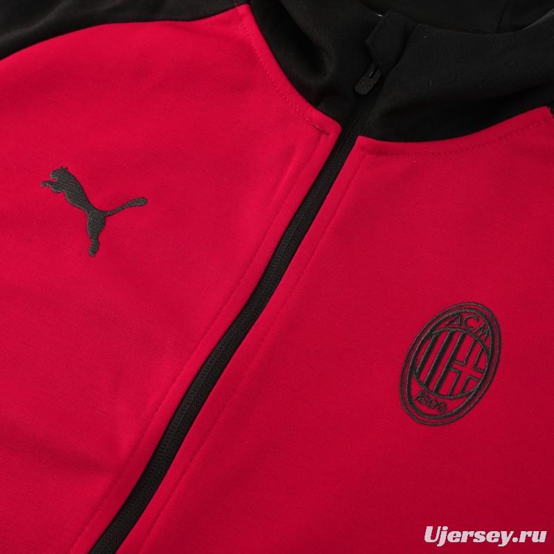 24/25 AC Milan Red/Black Hoodie Full Zipper Jacket +Long Pants