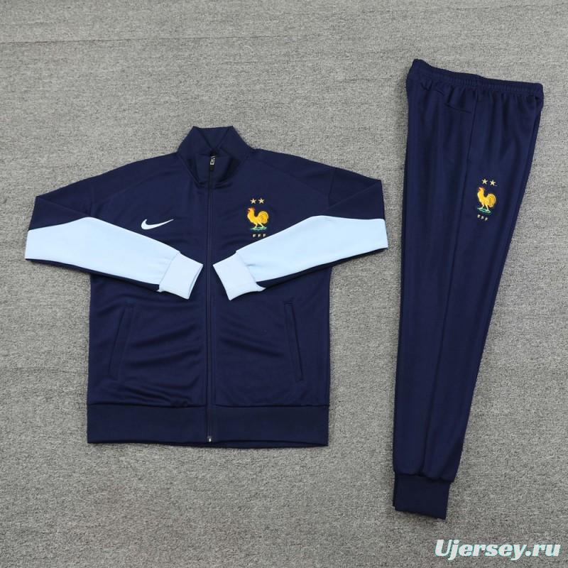 2024 France Navy Full Zipper Jacket +Long Pants