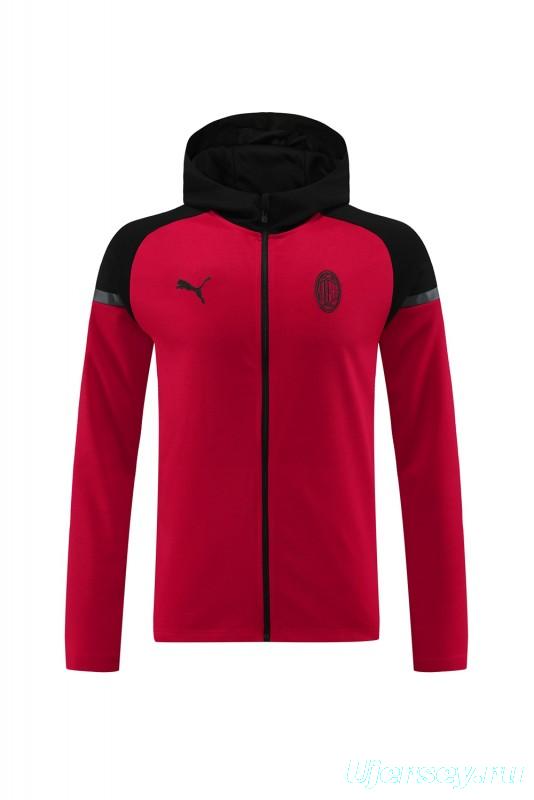 24/25 AC Milan Red/Black Hoodie Full Zipper Jacket +Long Pants