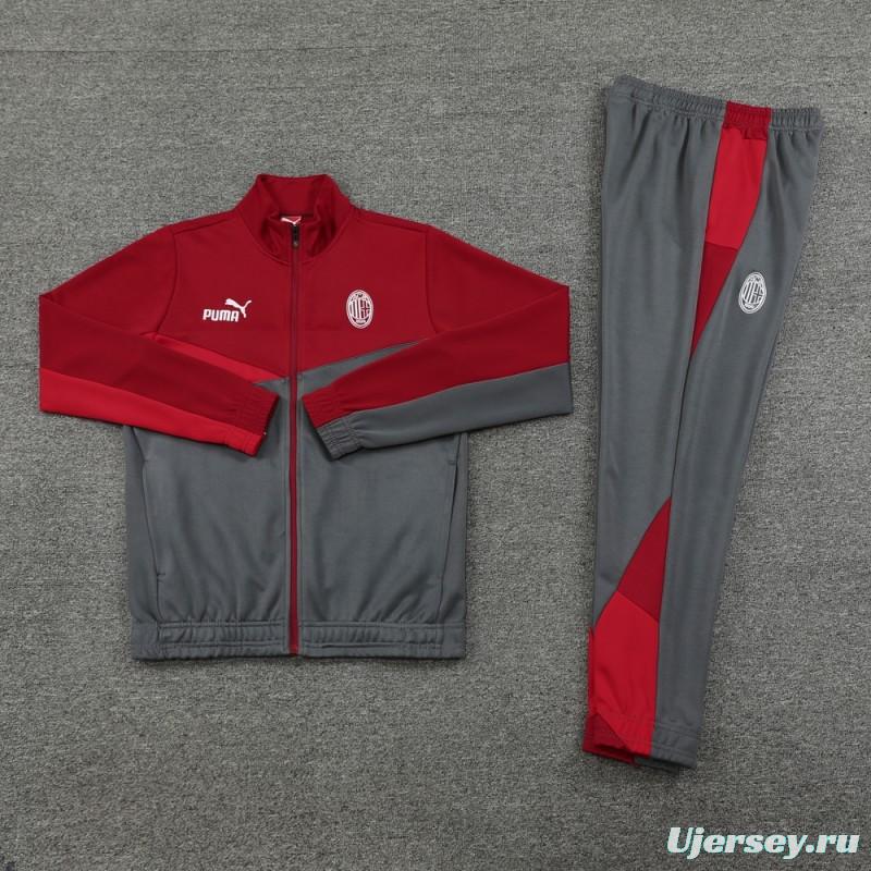 24/25 AC Milan Red/Grey Full Zipper Jacket +Long Pants