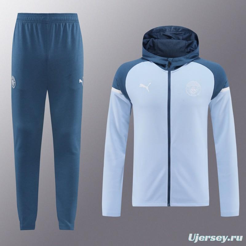 24/25 Manchester City Light Blue Hoodie Full Zipper Jacket +Long Pants