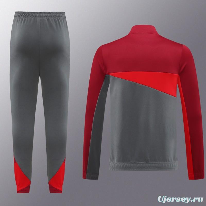 24/25 AC Milan Red/Grey Full Zipper Jacket +Long Pants