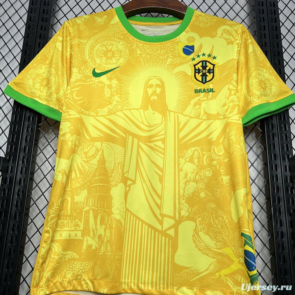 2024 Brazil Christ Yellow Goalkeeper Special Jersey