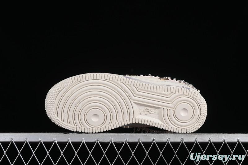 Nike Air Force 1 '07 Low Casual Sneakers in Romantic Pink-Purple with Diamond Chain Accessories - FV1122-333