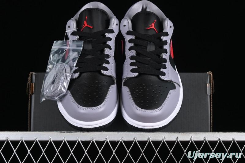 Nike Air Jordan 1 Low AJ1 Basketball Shoes in Grey Black with Red Swoosh - FZ4183-002