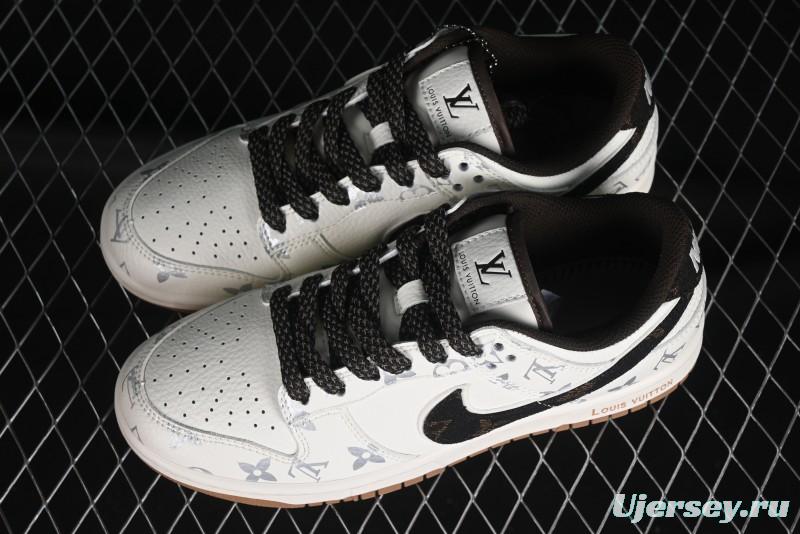 Nike Dunk Low LV Louis Vuitton - Beige Black Denim Anniversary High-End Custom Sneakers - DQ1098-341