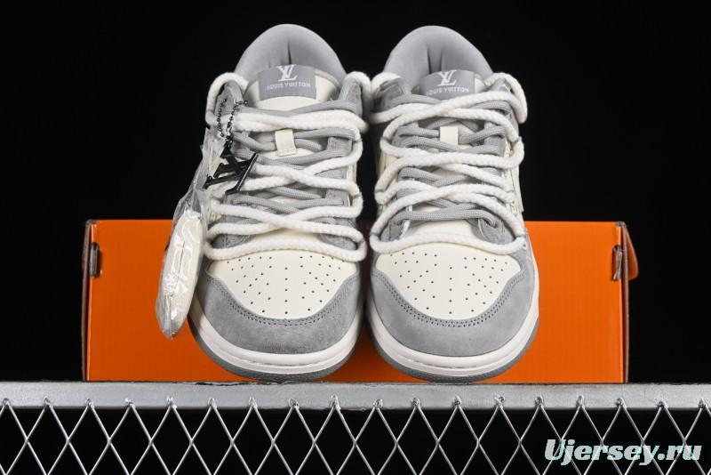 Nike SB Dunk Low LV Collaboration - Beige Grey Strap Pig Suede Anniversary High-End Custom Low-Top Casual Sneakers - SJ2068-237
