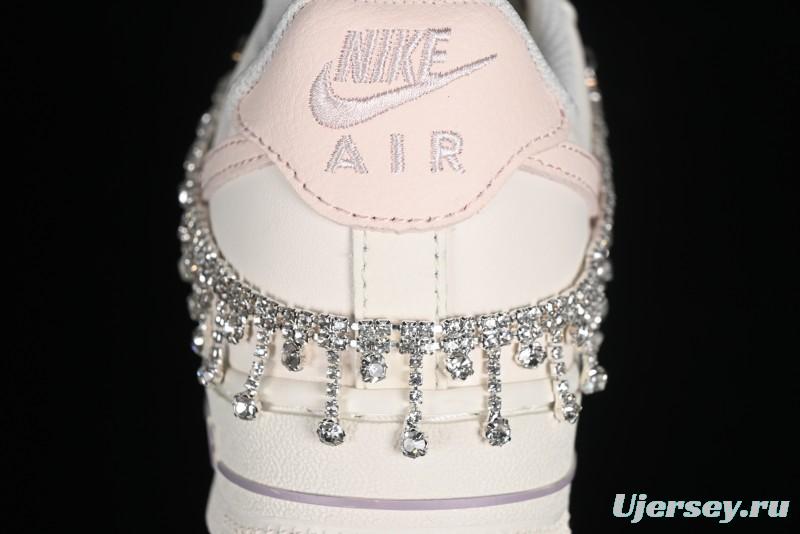 Nike Air Force 1 '07 Low Casual Sneakers in Romantic Pink-Purple with Diamond Chain Accessories - FV1122-333