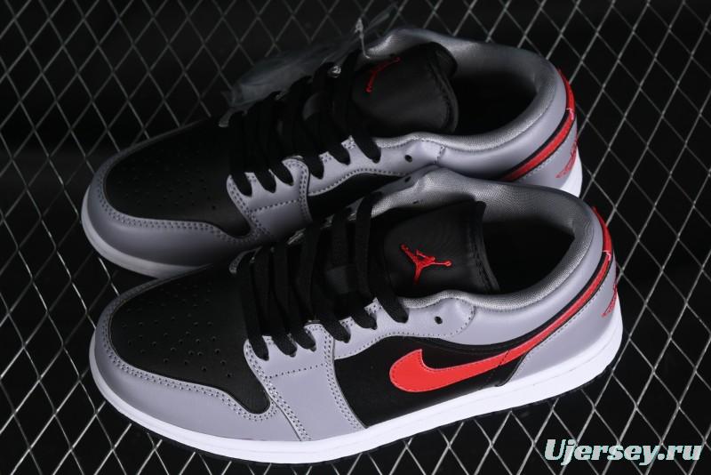 Nike Air Jordan 1 Low AJ1 Basketball Shoes in Grey Black with Red Swoosh - FZ4183-002