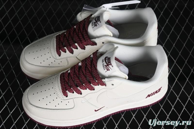 Nike Air Force 1 '07 Low "NIKE" Triple Swoosh Series White Wine Red Classic Casual Sneakers - TV2306-258