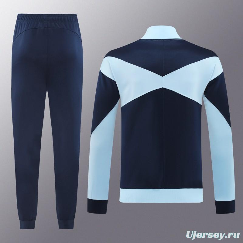 2024 France Light Blue Full Zipper Jacket +Long Pants