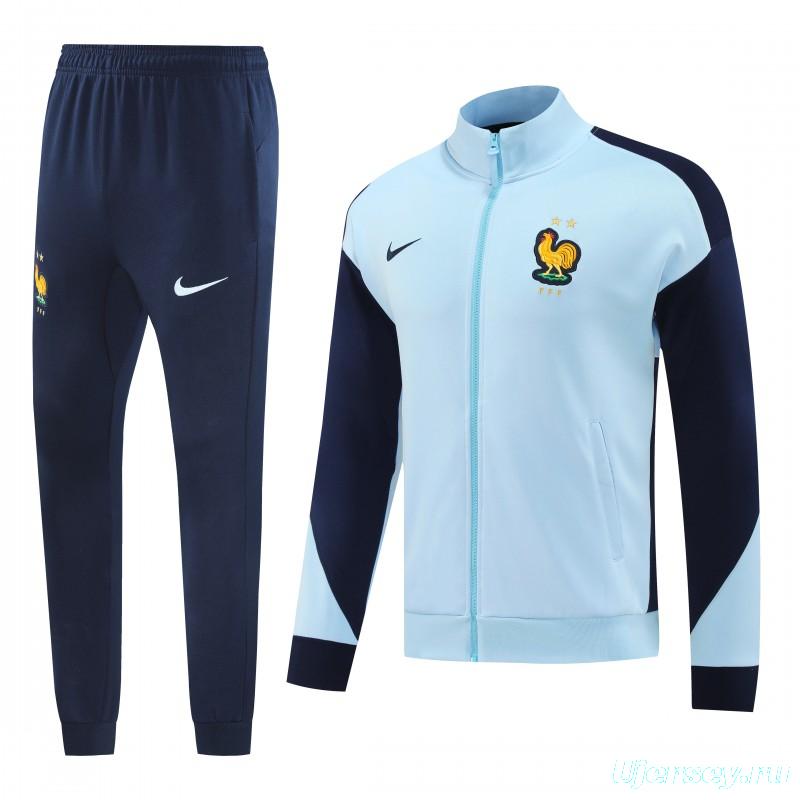 2024 France Light Blue Full Zipper Jacket +Long Pants