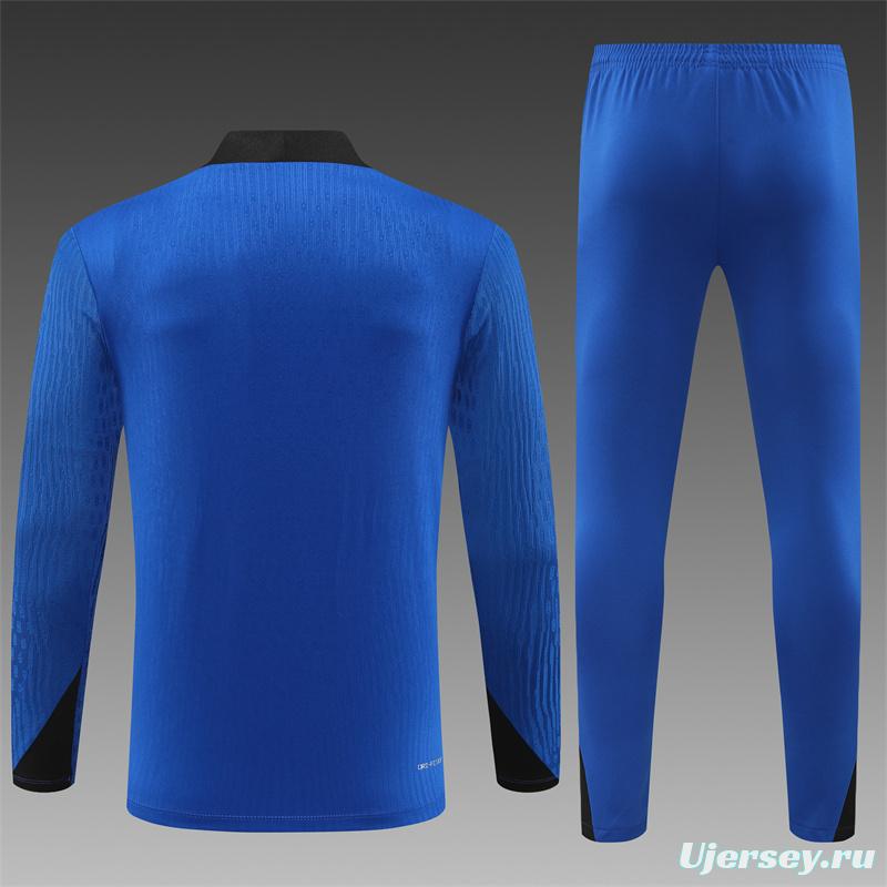 2024 South Korea Blue Half Zipper Jacket+Long Pants