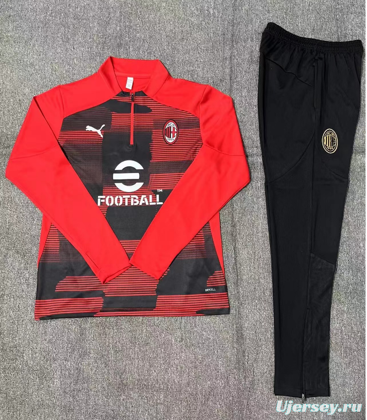 24/25 Kids AC Milan Red Half Zipper Jacket+Long Pants