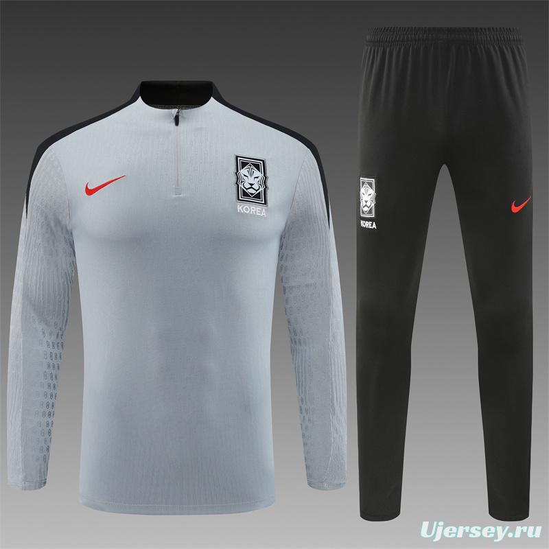 2024 South Korea Grey Half Zipper Jacket+Long Pants