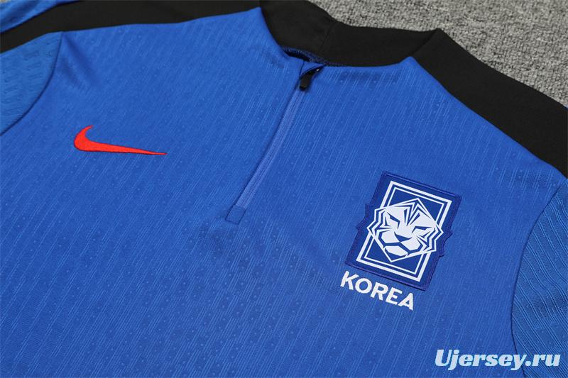 2024 South Korea Blue Half Zipper Jacket+Long Pants