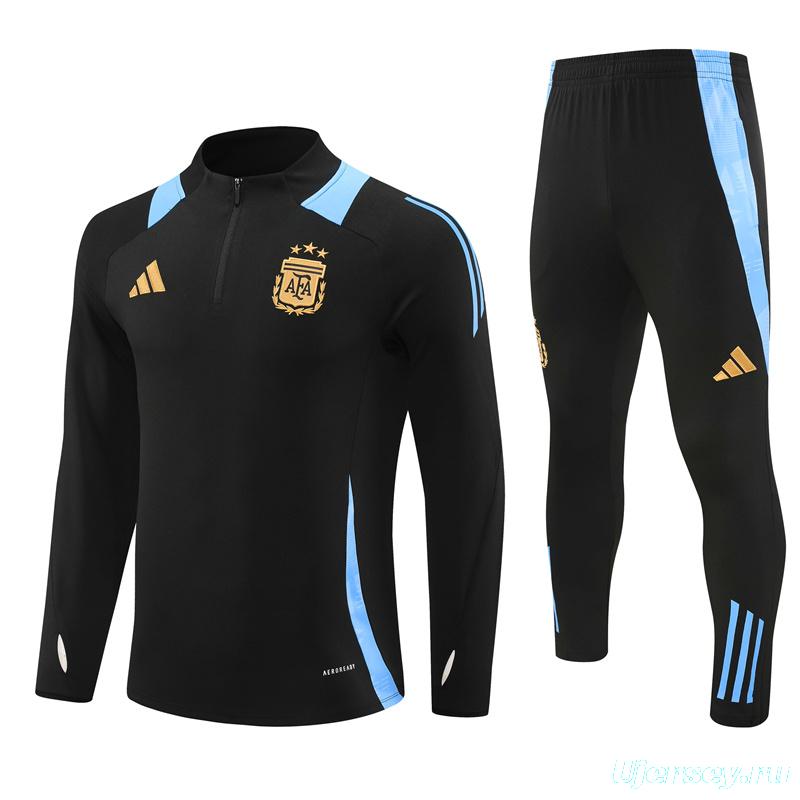 2024 Argentina Black Half Zipper Jacket+Long Pants