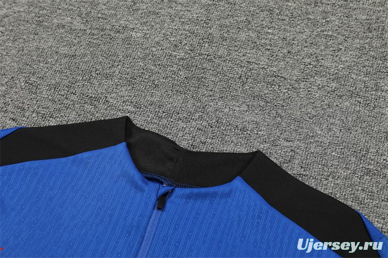 2024 South Korea Blue Half Zipper Jacket+Long Pants