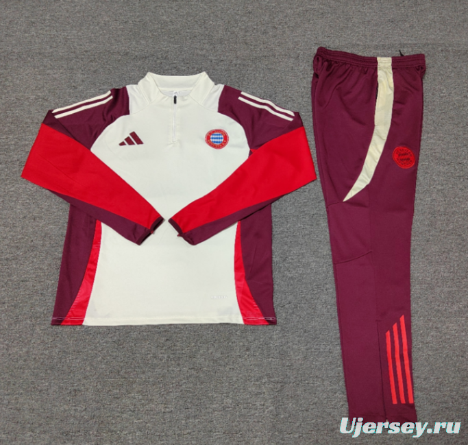 24/25 Kids Bayern Munich Light Yellow/Wine Half Zipper Jacket+Long Pants