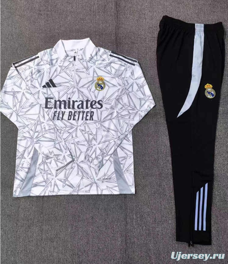 24/25 Kids Real Madrid White Special Half Zipper Jacket+Long Pants