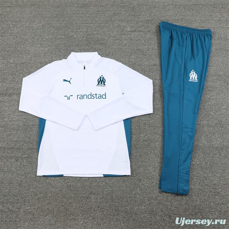 24/25 Olympique Marseille White Half Zipper Jacket+Long Pants