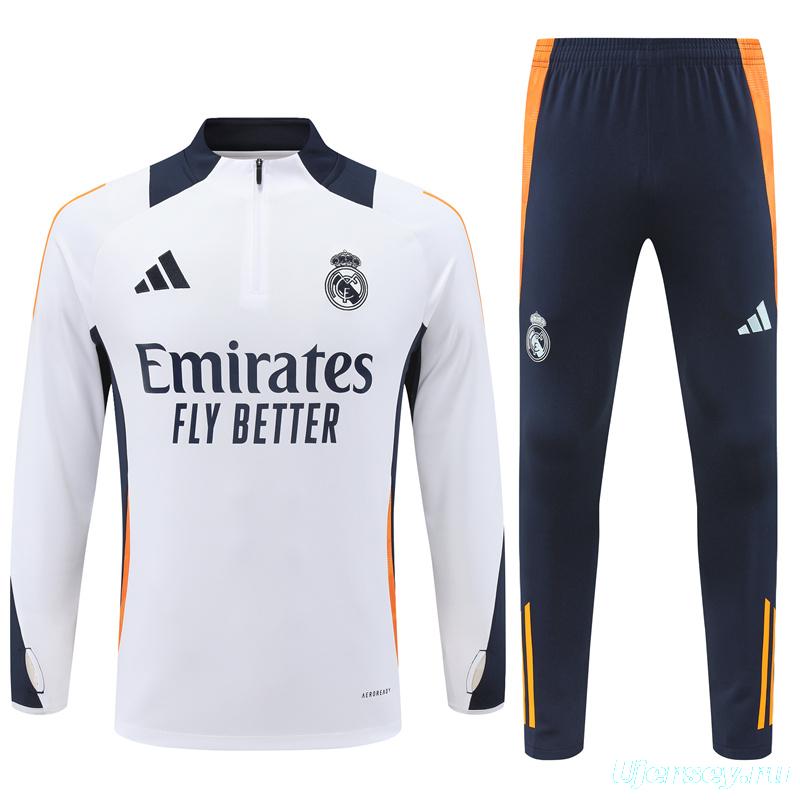 24/25 Kids Real Madrid White Half Zipper Jacket+Long Pants