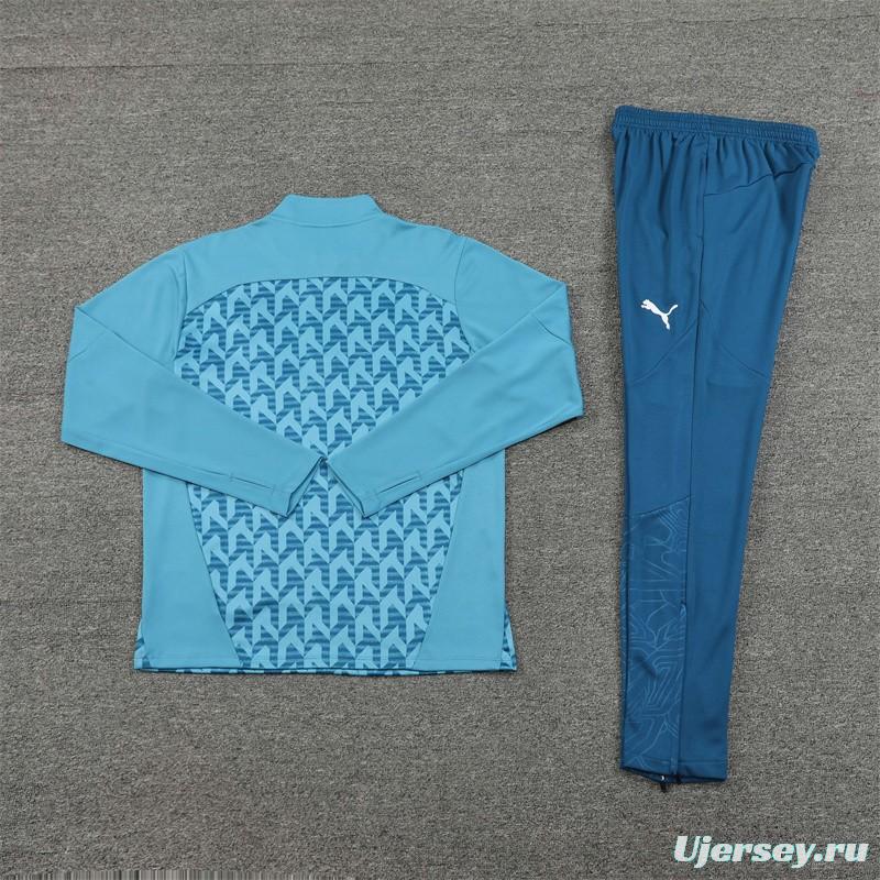 24/25 Olympique Marseille Blue Grid Half Zipper Jacket+Long Pants