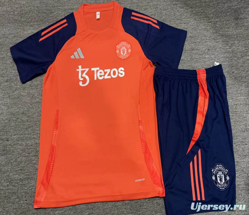 24/25 Kids Manchester United Orange Short Sleeve Jersey+Shorts