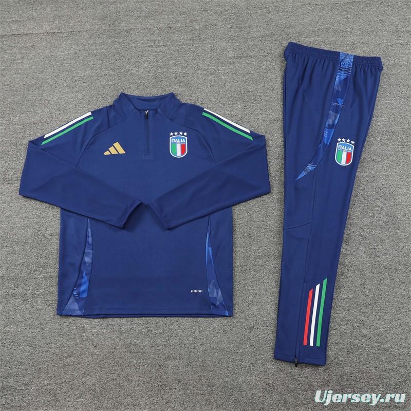 2024 Italy Navy Half Zipper Jacket+Long Pants