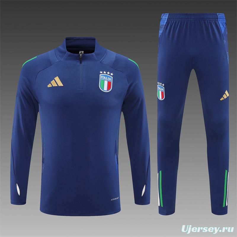 2024 Italy Navy Half Zipper Jacket+Long Pants