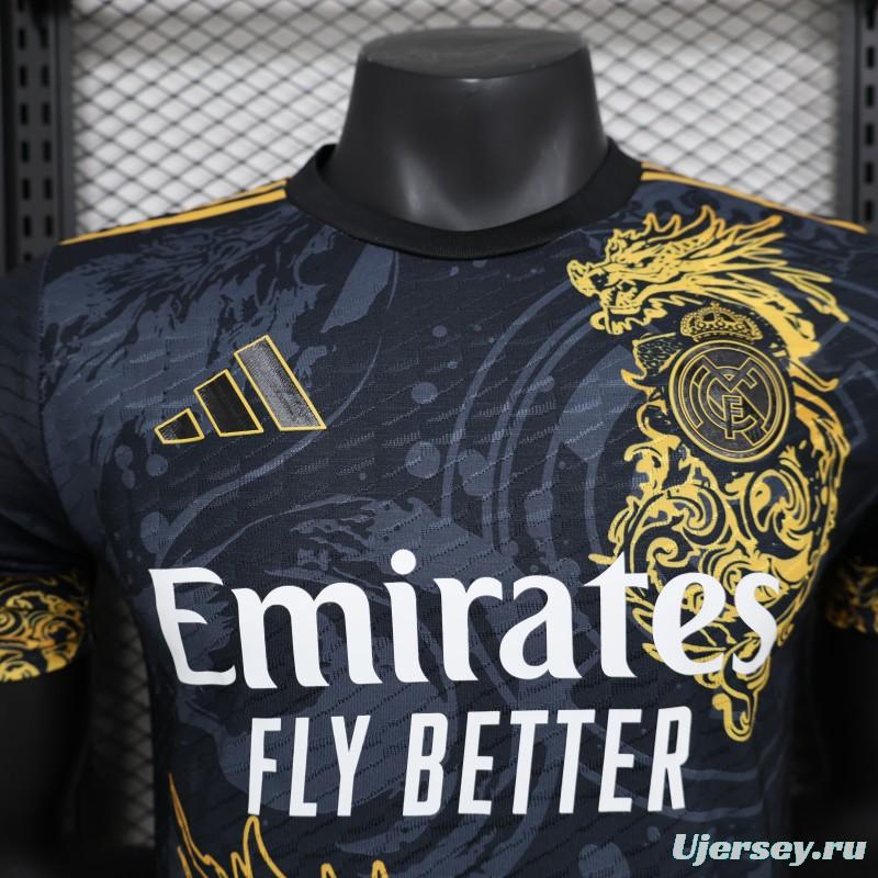 Player Version 24/25 Real Madrid Black Jersey With Golden Dragon