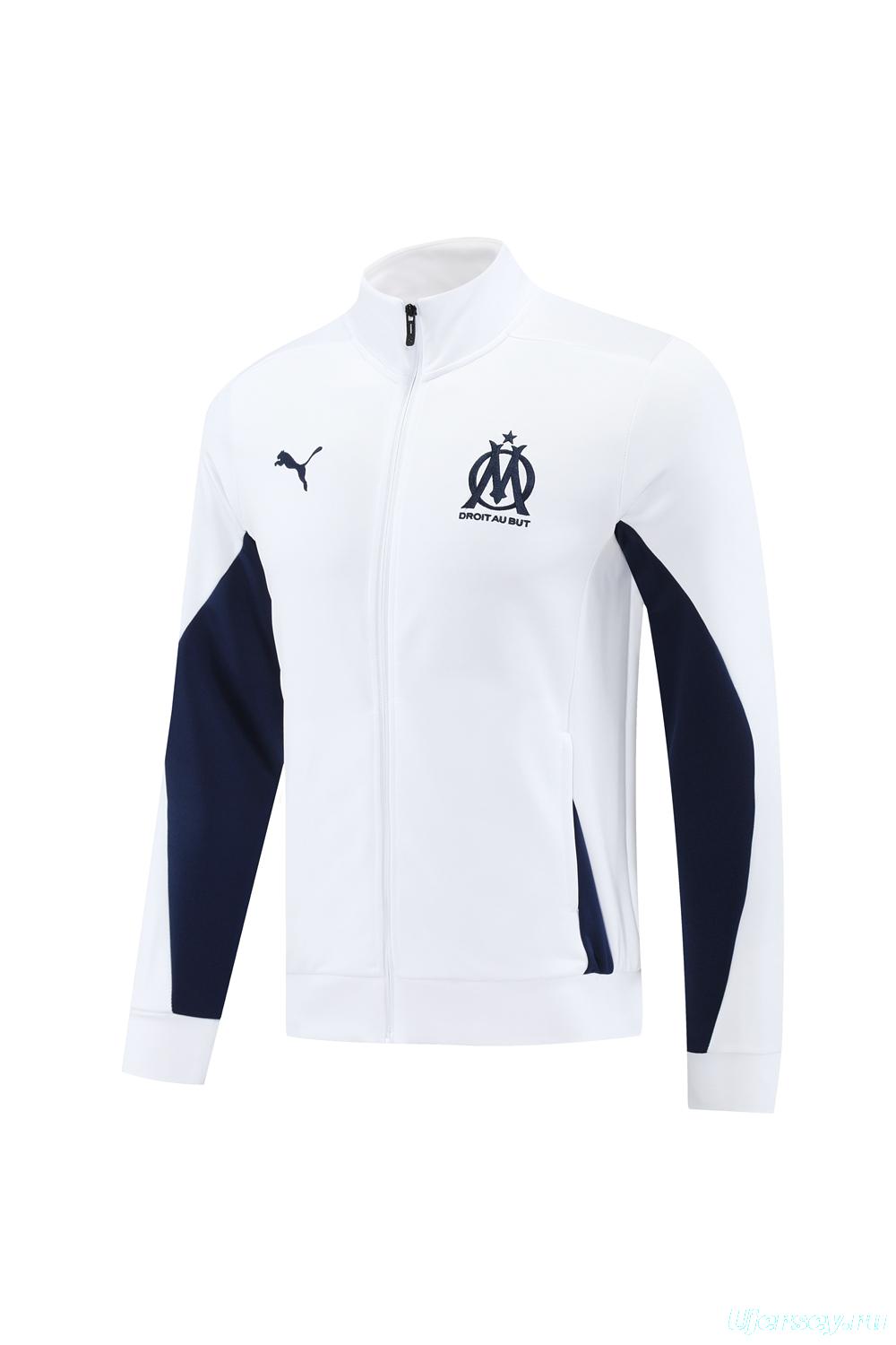 24/25 Olympique Marseille White Full Zipper Jacket +Long Pants