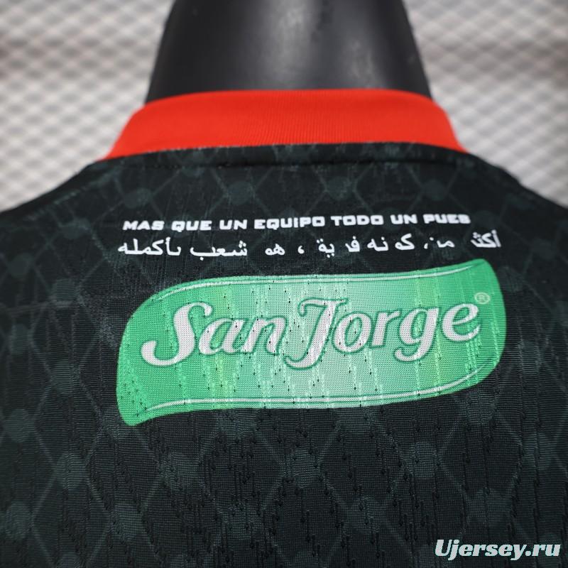 Player Version 25/26 CD Palestino Away Black Jersey with Red-Green Stripes and Bank of Palestine Sponsor