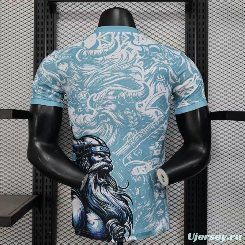 Player Version 25/26 Real Madrid Light Blue with Viking Warrior Pattern Jersey