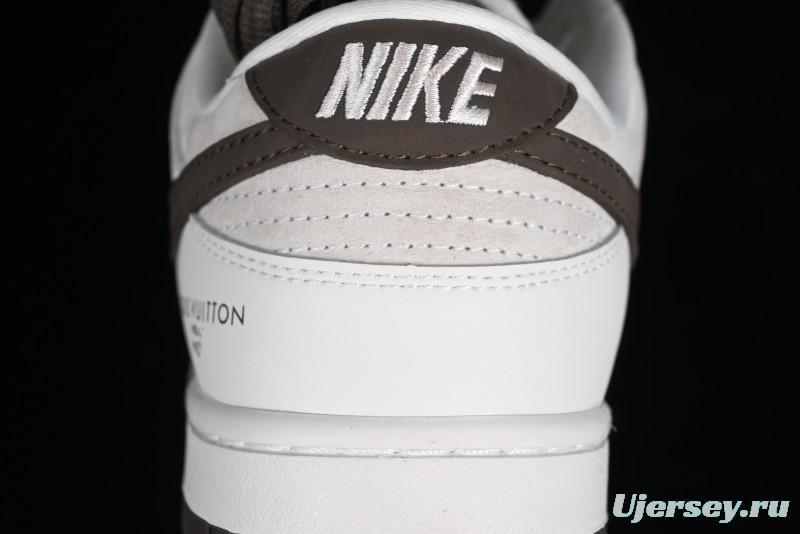 Nike SB Dunk Low LV Collaboration Anniversary Edition Premium Custom Suede Brown Swoosh Low-Top Casual Skate Shoes - LV6188-001