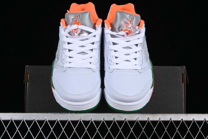Nike Air Jordan 5 Retro Low AJ5 Sneakers in Football Grey with Vivid Orange and Pine Green Accents - FQ1293-018
