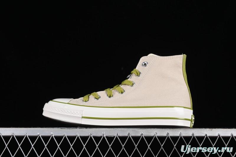 Converse Chuck 70 High Top Casual Canvas Sneakers with Light Beige Upper and Avocado Green Accents - A08530C