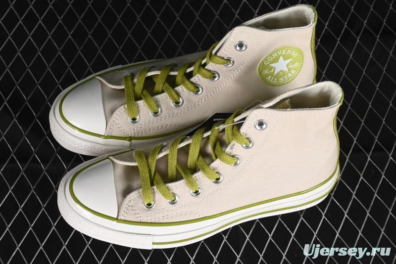 Converse Chuck 70 High Top Casual Canvas Sneakers with Light Beige Upper and Avocado Green Accents - A08530C