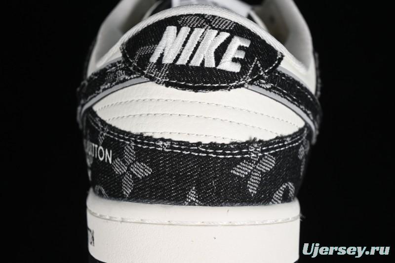 Nike SB Dunk Low LV Collaboration - Black Denim Print Anniversary Custom Low-Top Casual Sneakers - SJ2068-256