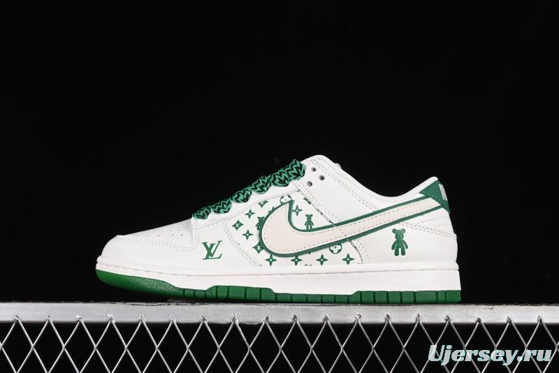 Nike SB Dunk Low LV Collaboration - Beige Green Glow in the Dark Violent Bear Anniversary High-End Custom Sneakers - SJ2068-241