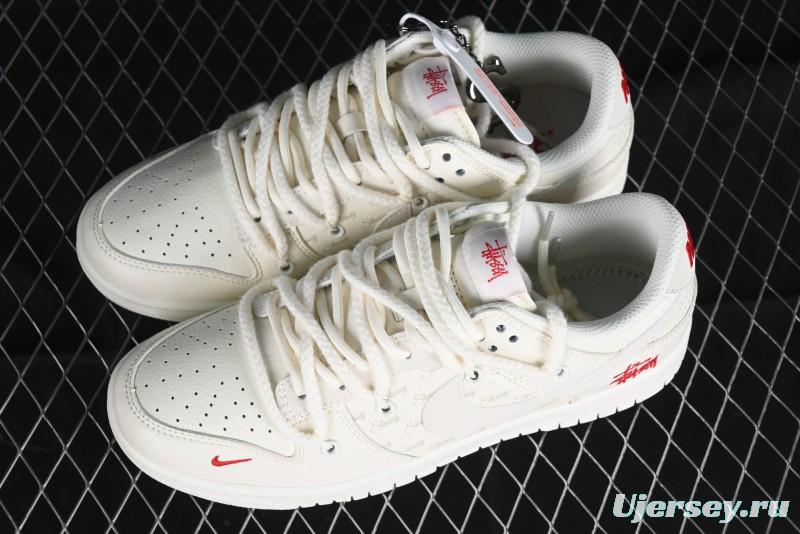 Stussy x Nike SB Dunk Low Anniversary Custom Retro Sneakers with Original S Titanium Accessory - SJ2068-259